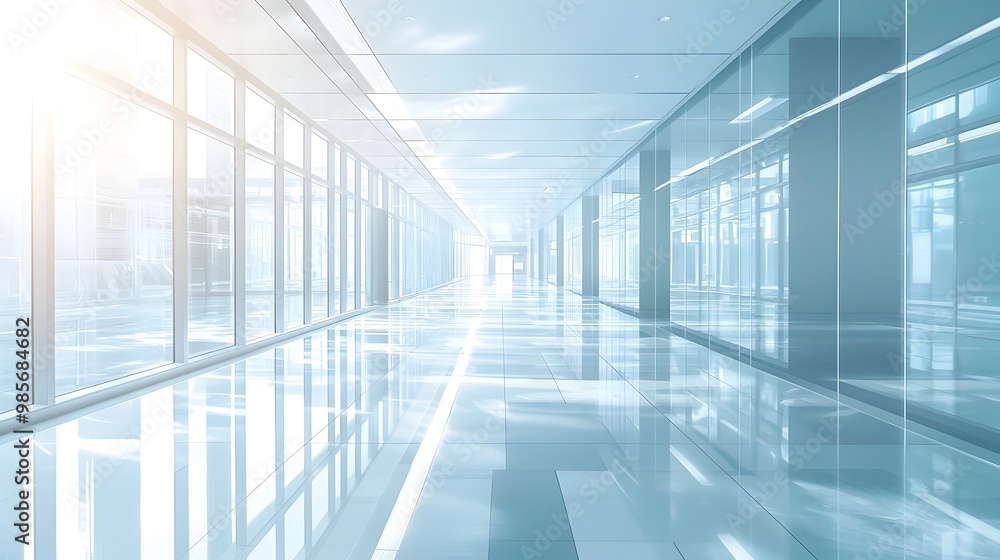 Futuristic Corporate Hallway with Luminous Light Reflections and Spacious Architectural Design Futuristic Corporate Hallway with Luminous Light Reflections and Spacious Architectural Design