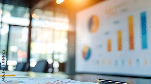 Wallpaper Mural Blurred business charts on wall in meeting room with focused space for text Torontodigital.ca