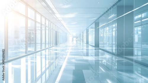 Futuristic Corporate Hallway with Luminous Light Reflections and Spacious Architectural Design