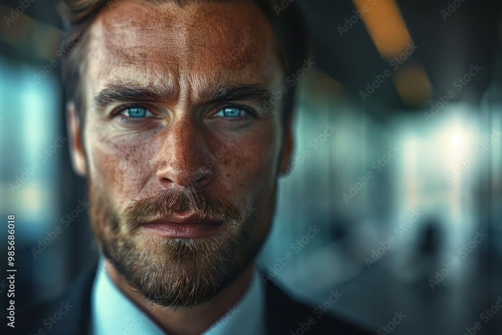 Serious businessman looking with blue eyes in office building Serious businessman looking with blue eyes in office building