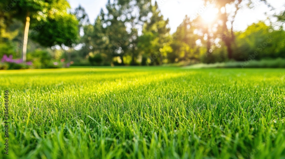 Fresh green grass in vibrant park at sunset Fresh green grass in vibrant park at sunset