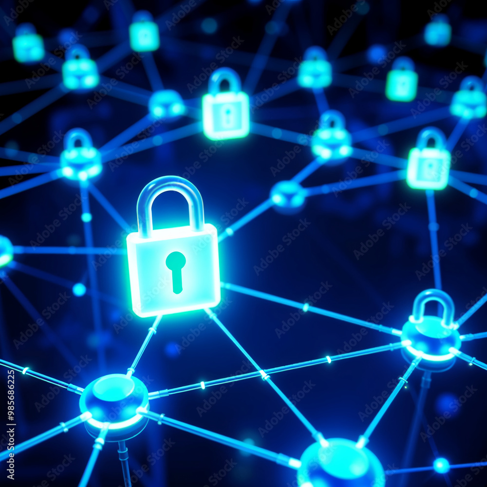 Digital Network Security Concept with Lock Icons and Connections Digital Network Security Concept with Lock Icons and Connections
