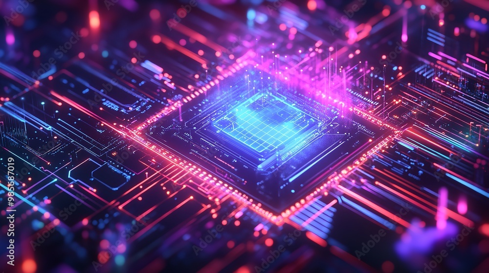 Artificial intelligence chip concept. AI optimized circuit board Artificial intelligence chip concept. AI optimized circuit board