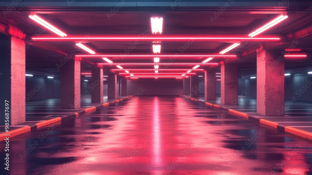Neon Lights in an Empty Parking Garage Neon Lights in an Empty Parking Garage
