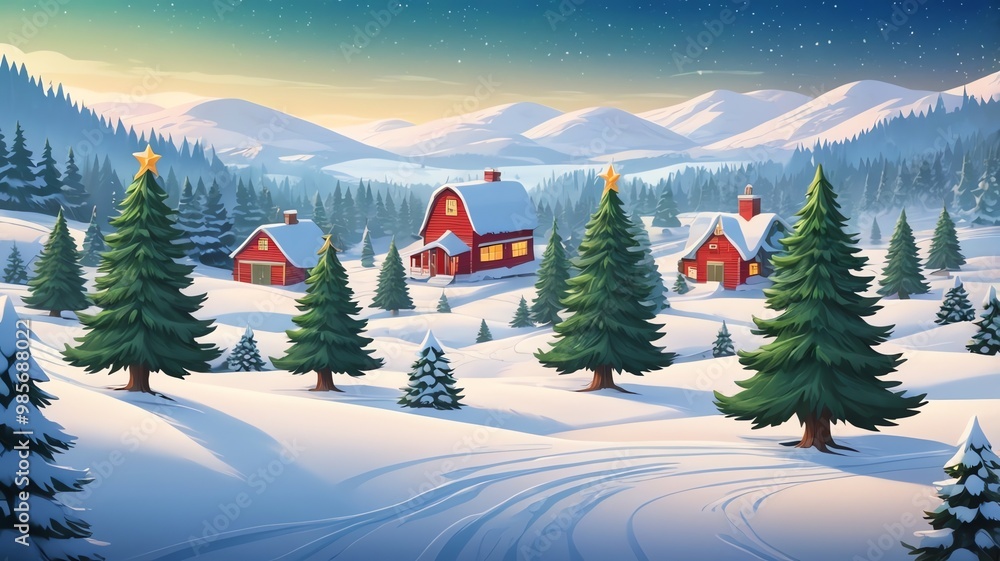 Fototapeta premium Christmas Tree Farm Cartoon Background Design