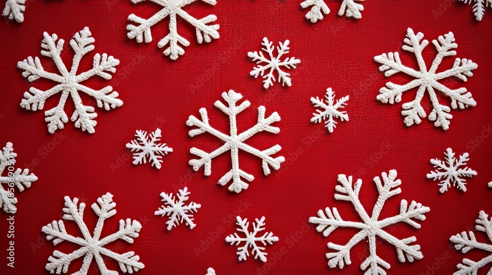 White Snowflakes on Red Background Winter Holiday Decoration White Snowflakes on Red Background Winter Holiday Decoration