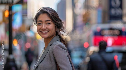 Smiling Woman in Urban Setting