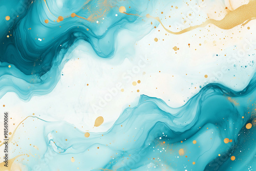Cyan and gold marble pattern on a white background. 