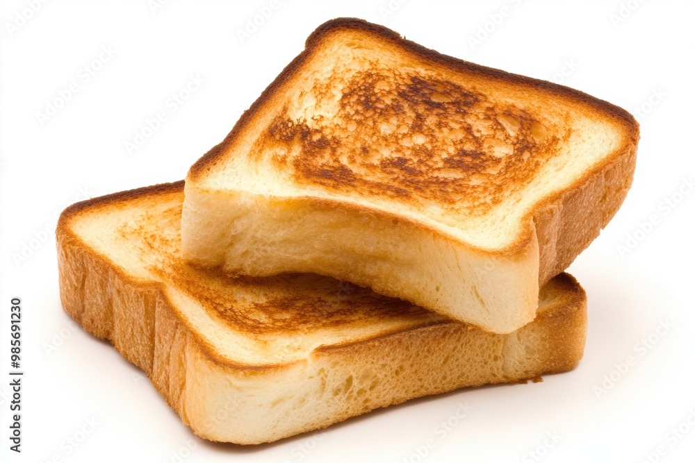 Golden toasted bread slices on white background Golden toasted bread slices on white background
