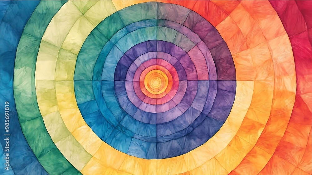 Naklejka premium Abstract Watercolor Rainbow Circle Pattern Background