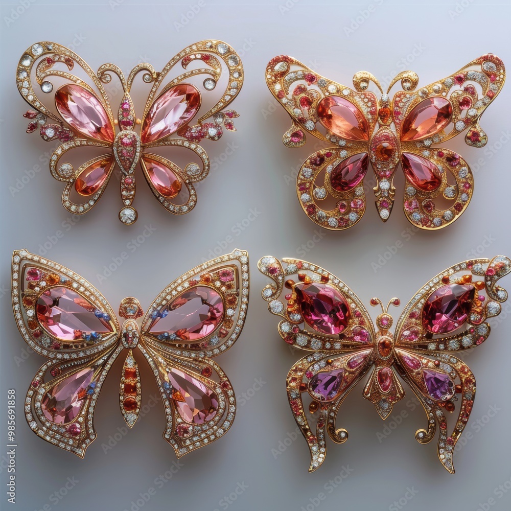 Diamond Butterfly Brooches. Diamond Butterfly Brooches.