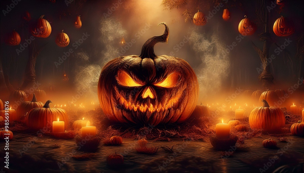 Fototapeta premium halloween pumpkin on a dark background