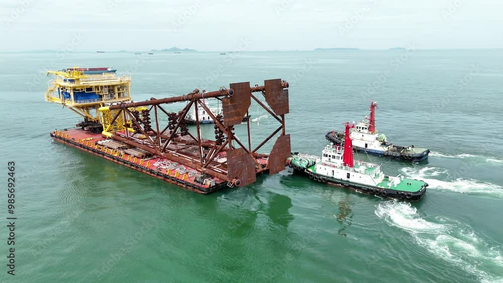 Big Construction on ship. Tender Drilling Oil Rig on Barge Ship ...