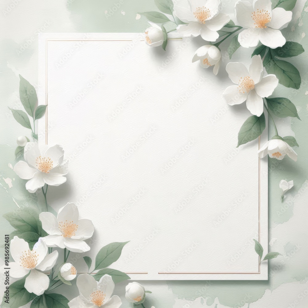 Soft pastel floral frame with white blossoms, perfect for invitations or greeting cards. Soft pastel floral frame with white blossoms, perfect for invitations or greeting cards.