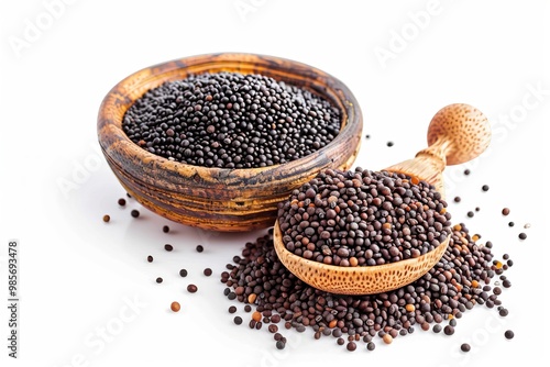 A fresh Black mustard seed and Black mustard seed Power isolated on white photo