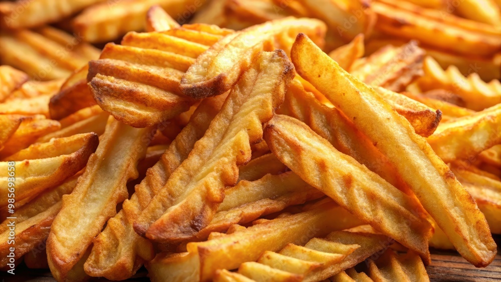 Golden brown potato strips piled high, awaiting indulgence, their crispy edges and soft centers tantalizing the taste Golden brown potato strips piled high, awaiting indulgence, their crispy edges and soft centers tantalizing the taste