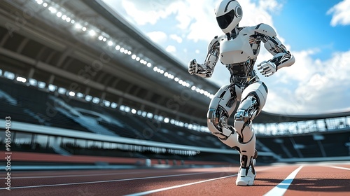 Futuristic Athlete Training with Smart Robot Assistant in Stadium