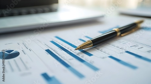 Close-up of Financial Charts and Graphs on Paper with Annotations Depicting Business Growth and