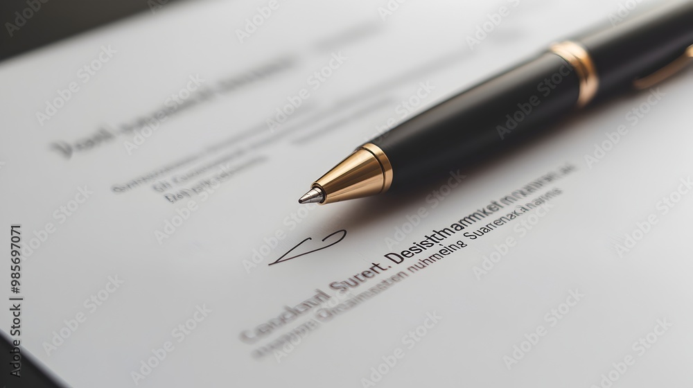 Business Contract with Signature Line and Pen on White Background Business Contract with Signature Line and Pen on White Background