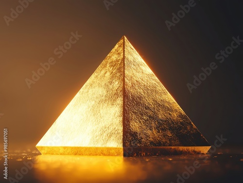 The gold pyramid of success has light emitting from its surroundings