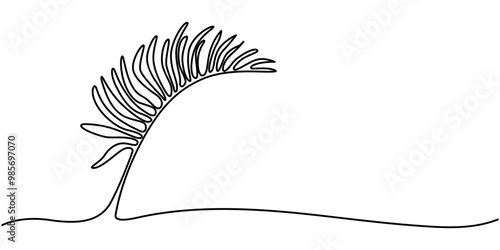 Foto One single line drawing palm faux areca leaf vector illustration