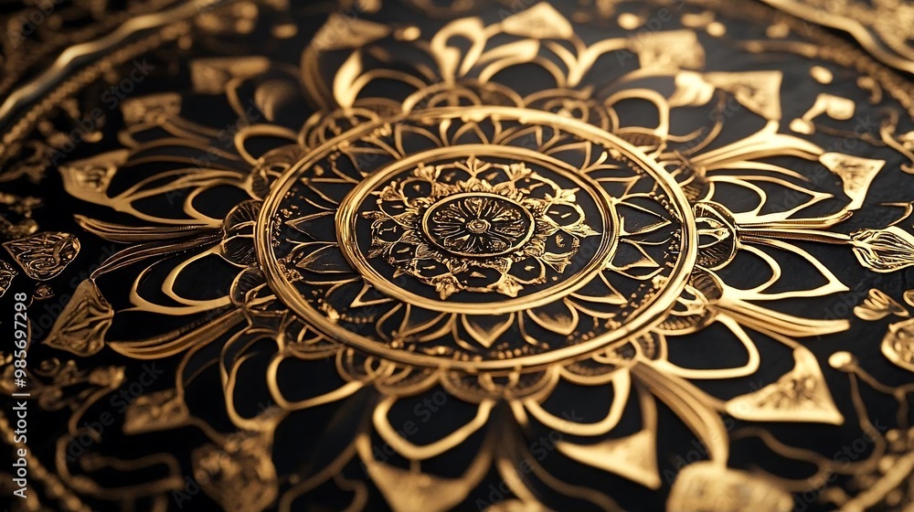 Golden Mandala Design on Black Background Golden Mandala Design on Black Background
