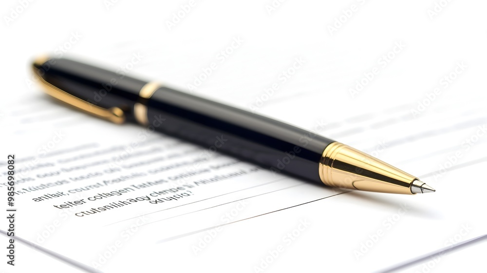 Neatly Arranged Business Proposal Document with Pen on White Background Neatly Arranged Business Proposal Document with Pen on White Background