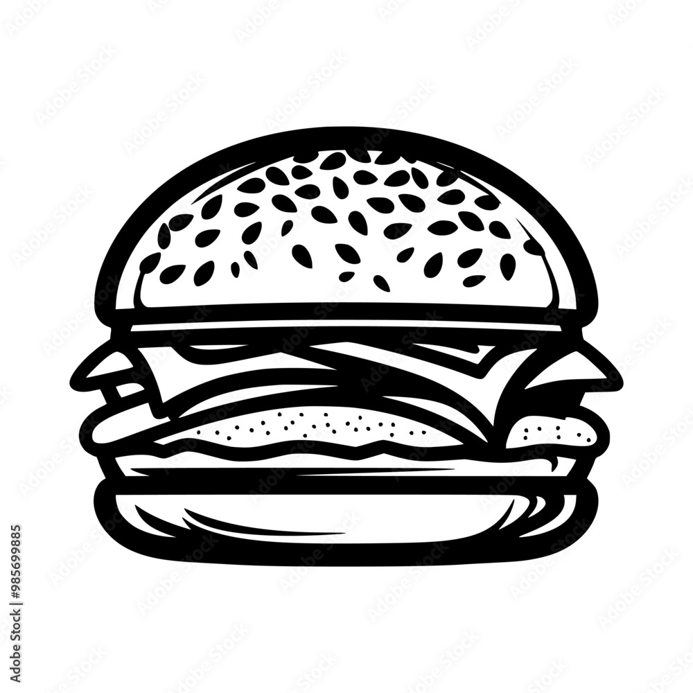Fototapeta premium Burger icon, appetizing cheeseburger, vector illustraion, logo