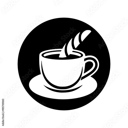 Cup of coffee with croissant, logo vector illustration