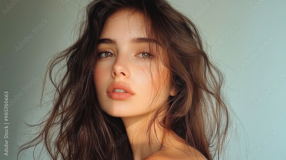 Close-up Portrait of a Beautiful Woman with Long Brown Hair. Generate Ai Image Close-up Portrait of a Beautiful Woman with Long Brown Hair. Generate Ai Image