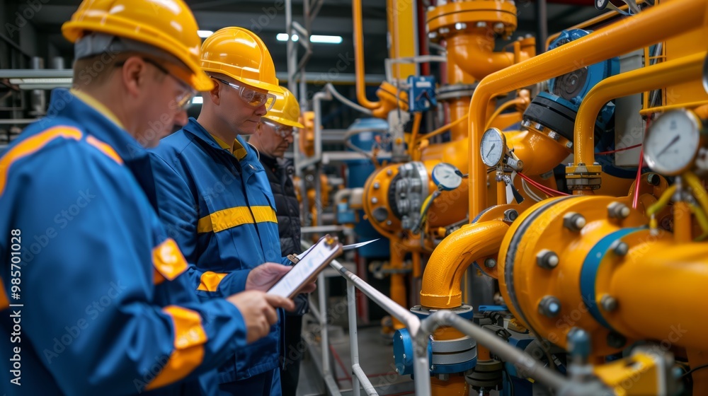 Engineers inspecting gas processing equipment Engineers inspecting gas processing equipment