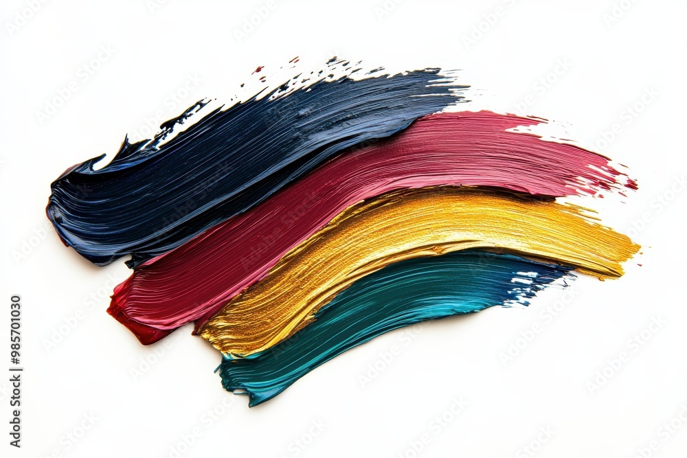 Fototapeta premium Colorful paint strokes on a white background, showcasing texture and artistic expression.