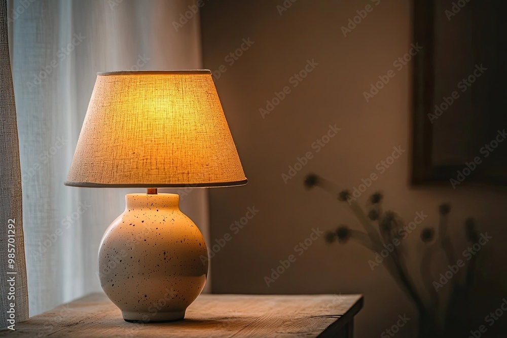 Warm bedside lamp with soft glow in cozy room Warm bedside lamp with soft glow in cozy room