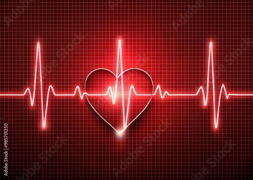 Heart monitor showing abnormal heart rhythm of atrial fibrillation with irregular peaks and waves photo