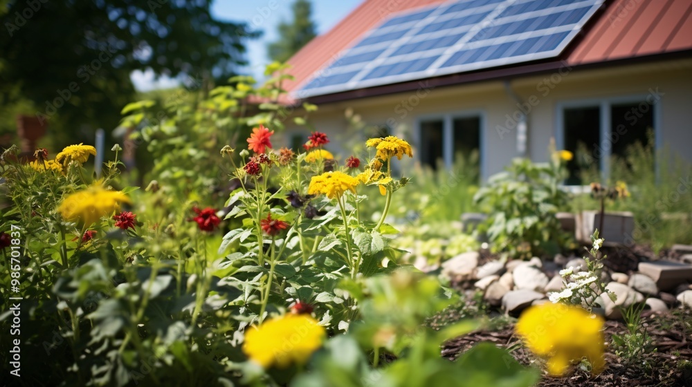 Solar panels on a farmhouse roof, integrating green energy into rural living Solar panels on a farmhouse roof, integrating green energy into rural living