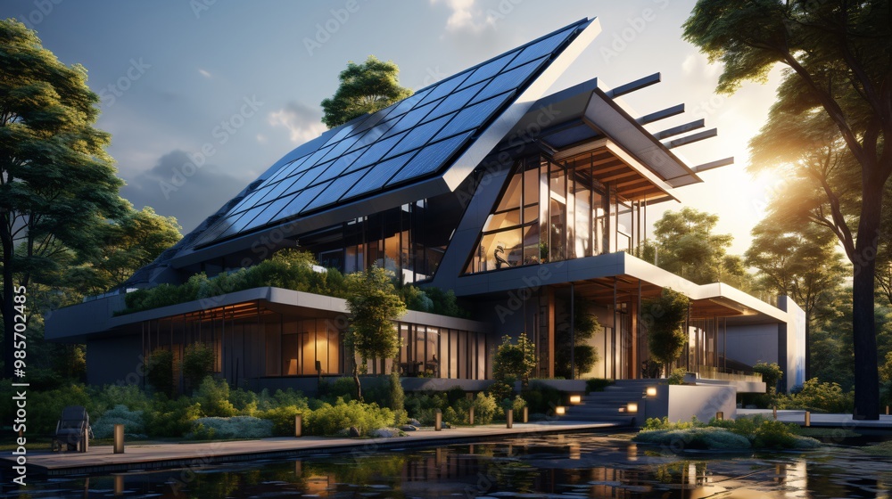 A modern building with an entire facade covered in solar panels A modern building with an entire facade covered in solar panels