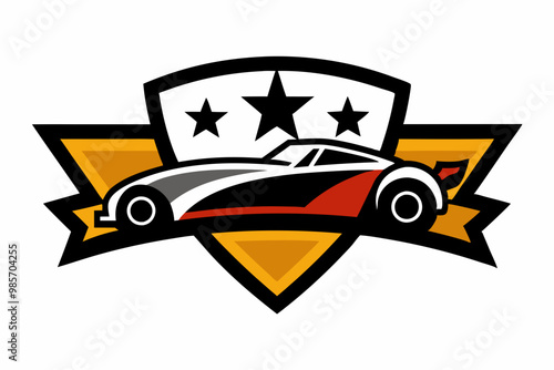 Vector logo for Sport Car, horizontal decorative automotive banners with simple contour illustration of turbo exotic car in moving, art design monochrome concept car on black and white background