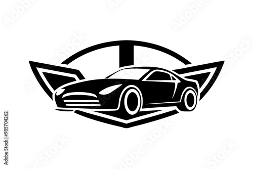 Vector logo for Sport Car, horizontal decorative automotive banners with simple contour illustration of turbo exotic car in moving, art design monochrome concept car on black and white background