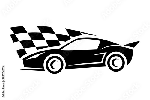 Vector logo for Sport Car, horizontal decorative automotive banners with simple contour illustration of turbo exotic car in moving, art design monochrome concept car on black and white background