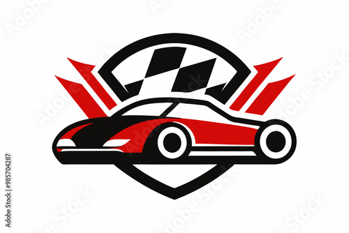Vector logo for Sport Car, horizontal decorative automotive banners with simple contour illustration of turbo exotic car in moving, art design monochrome concept car on black and white background