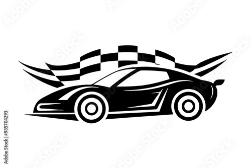 Vector logo for Sport Car, horizontal decorative automotive banners with simple contour illustration of turbo exotic car in moving, art design monochrome concept car on black and white background