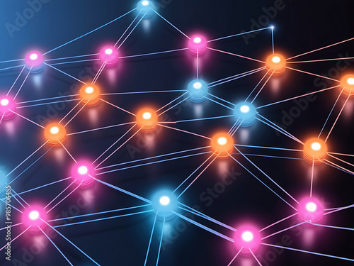 Abstract Technology Network with Glowing Nodes and Lines