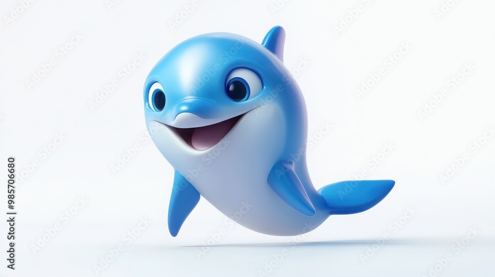 A cheerful 3D emoji of a dolphin's face, with smooth blue skin and a happy expression, set against a pure white backdrop A cheerful 3D emoji of a dolphin's face, with smooth blue skin and a happy expression, set against a pure white backdrop