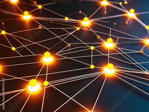 Abstract Technology Network with Glowing Nodes and Lines