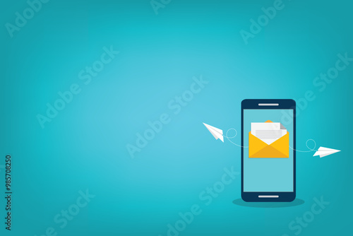 Newsletter. vector illustration of email marketing. subscription to newsletter, news, offers, promotions. a letter and envelope. subscribe, submit. send by mail.	