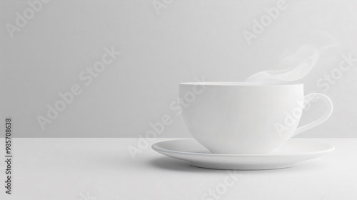 Wallpaper Mural White coffee cup steaming on a white table with a white background Torontodigital.ca