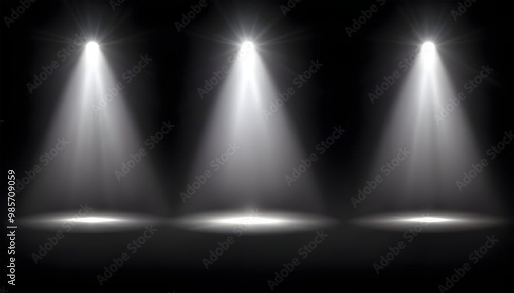 Obraz premium white and golden spotlights shining on a dark background