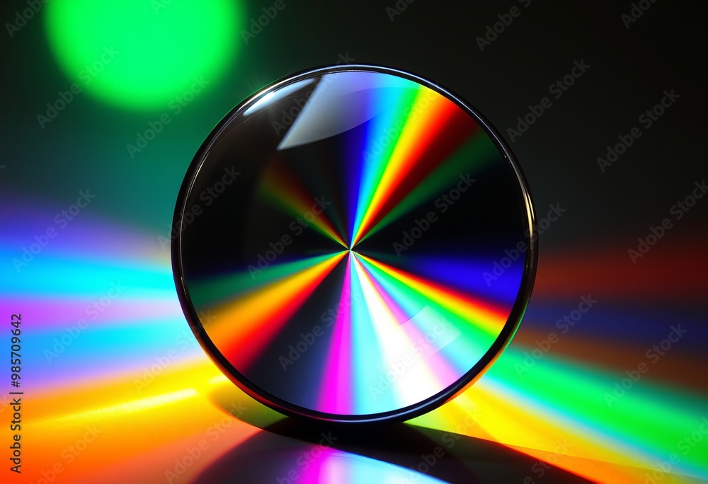 Obraz premium A button in the shape of a prism that creates rainbow reflection