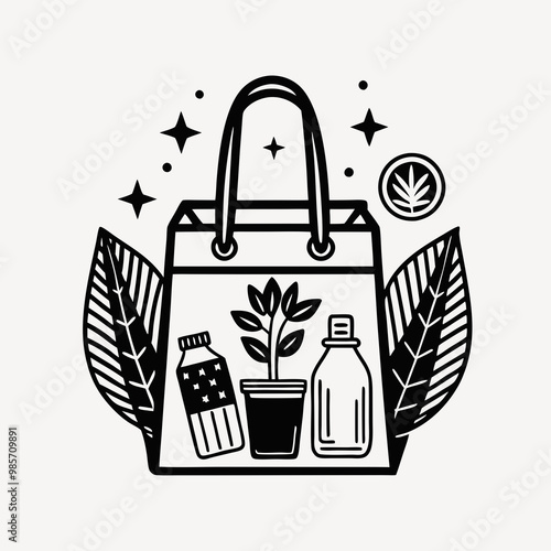 Modern Tote Bag Filled with Groceries