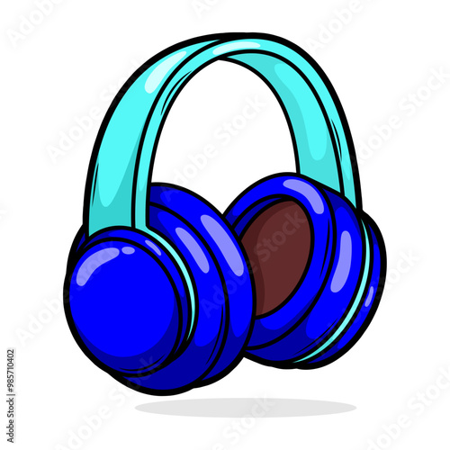 Hand drawn cute cartoon illustration of wireless headphones. Flat vector headset sticker in simple colored doodle style.